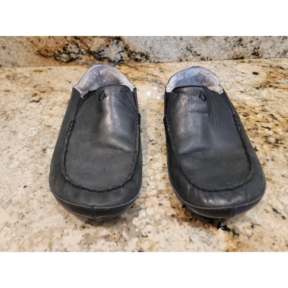 Olukai Moloa Shoes Slippers Mens 10 Leather Comfort Casual Shearling Lined